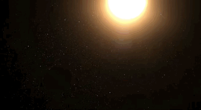 Animation av stjärna som sugs in i svart hål