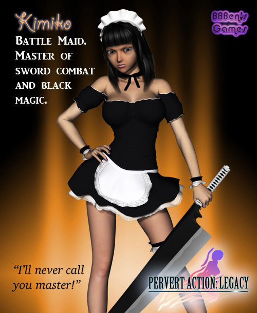 The next character reveal for Pervert Action: Future is here! The third of the three maids is Kimiko:
Kimiko is not happy about being a maid. She was the daughter of the former master, and grew up being served by maids. This privileged girl now has to deal with a complete change in her circumstances, as she is forced to become the servant of the new master. She has a fiery personality, and she&#8217;s going to be difficult to train.