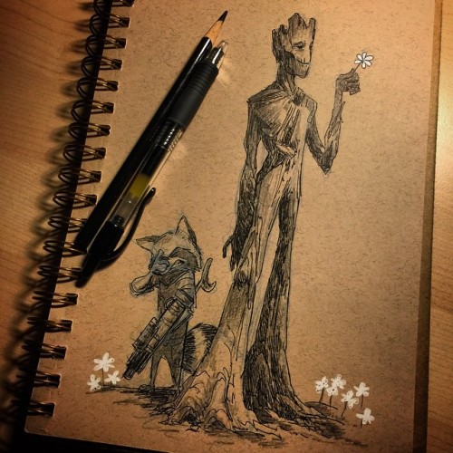 #inktober day 19!! Commissioned #rocketraccoon and #groot.  #marvel #fanart #guardiansofthegalaxy