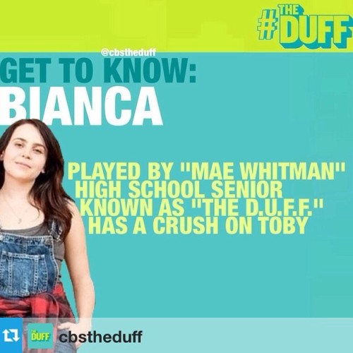 thenovl:

Meet Bianca, brought to life by Mae Whitman! We can’t wait to see her in the movie adaptation of kodykeplinger's The Duff.
