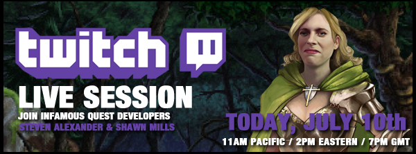 The Quest For Infamy live Twitch session is up! Don&#8217;t miss out on the chance of seeing its creators Steven Alexander and Shawn Mills comment on their own creation as they play this Quest For Glory inspired title.
You could also enjoy a Q&amp;A session with the developers as they explore the valley of Krasna.
Gonçalo GonçalvesSocial Media AssociatePhoenix Online Studios