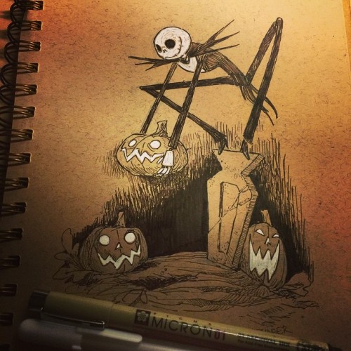 Commissioned #jackskellington Drawing for #inktober Day 10! #halloween #pumpkinking #nightmarebeforechristmas
