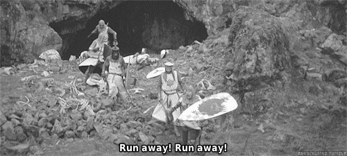 Image result for monty python run away gif