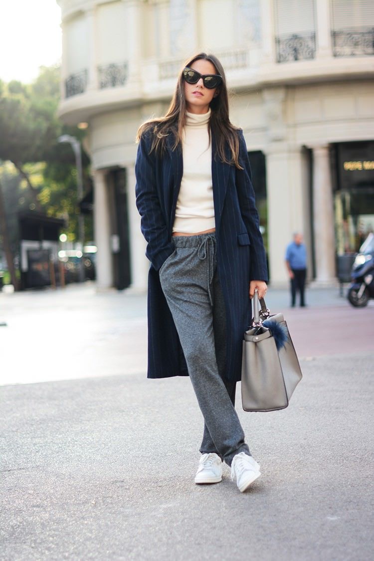 Pinstripe Autumn Fashion Trend, 2014: Zina Charkoplia is wearing a pinstripe coat from Zara