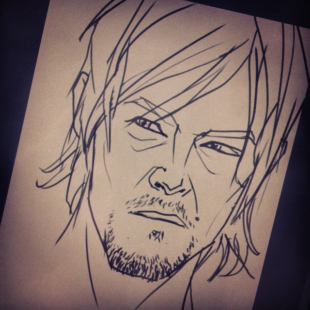A work in progress shot of a portrait of Daryl Dixon (Norman Reedus @bigbaldhead) from #TheWalkingDead