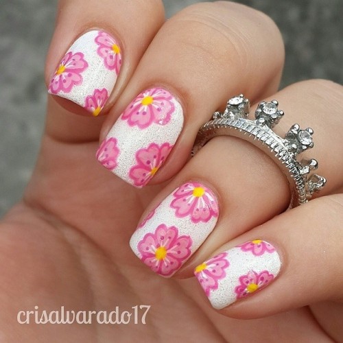 Beautiful cherry blossom nails by @crisalvarado17...