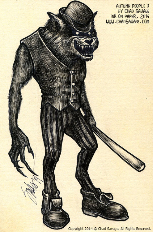 Continuing with #InkTober and #Drawlloween, here&#8217;s the 3rd in a series of renditions of Ray Bradbury&#8217;s Autumn People without their human guises. This one was prompted by last Friday&#8217;s Drawlloween assignment: Werewolf.