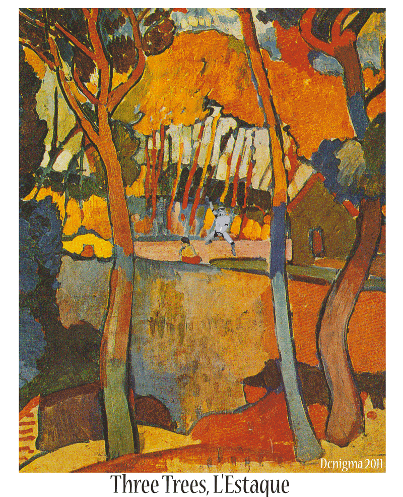 Three Trees, L’Estaque

André Derain  French, 1880–1954 				Three Trees, L’Estaque ca. 1906 			 Oil on canvas 			 100.3 x 79.9&#160;cm
