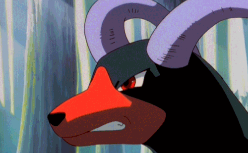 willfosho:

No. 229: Houndoom aka Hellgar (ヘルガー). In a Houndoom pack, the one with its horns raked sharply back serves a leadership role. They choose their leader by fighting among themselves.
