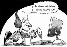 image of cartoon of William Shakespear considering whether to blog