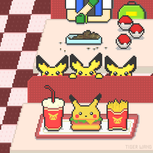 Pikachu Pokemon Fries Burger Pixel Art Pixel Pokemon Red