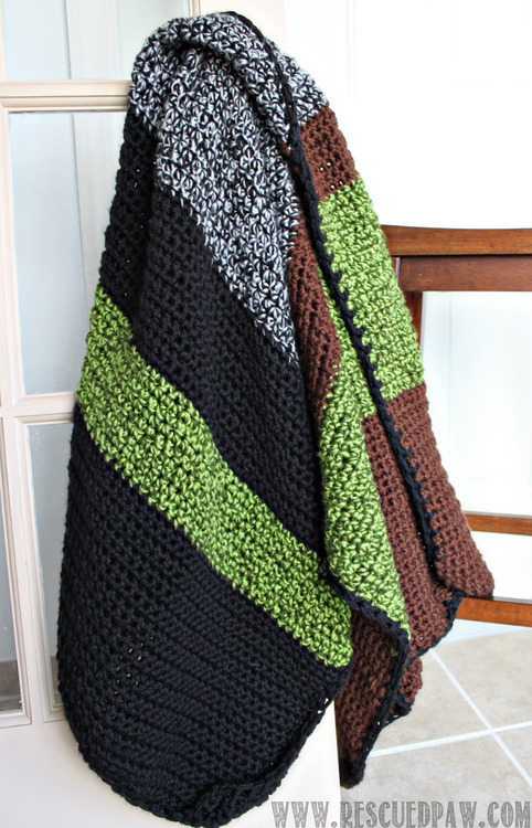 Striped Chunky Crochet Blanket MineCraft Inspired Chunky Crochet Blanket Pattern From Rescued Paw | Uses two strands of yarn at once!! 
