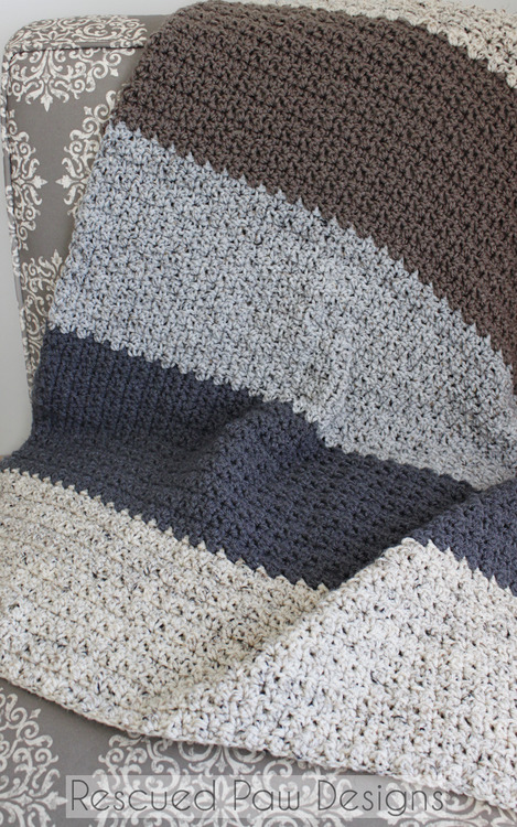 Crochet Pattern Natural Striped Blanket :: Easy Crochet