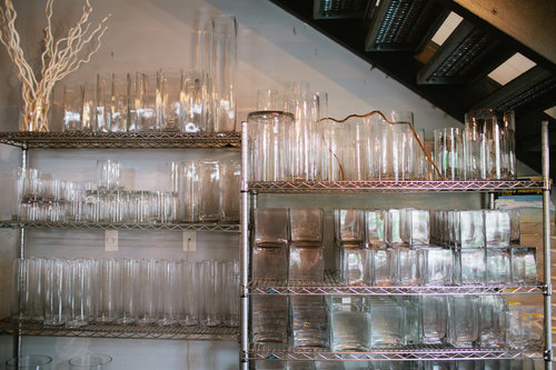 rows of glass vases