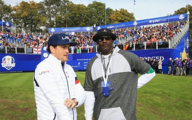 Keegan Bradley and Michael Jordan hang out at the Ryder Cup. (Getty Images)