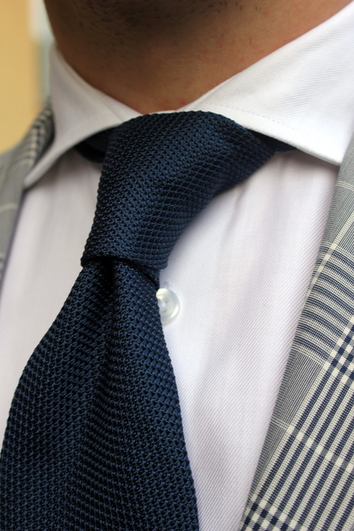 Wearing my Arcuri Cravatte blue grenadine bespoke tie