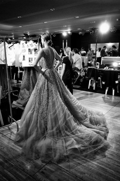 vogue-i-s-my-religion: naimabarcelona: A model prepares to walk at the Elie Saab show. vogue-i-s-my-religion.tumblr.com