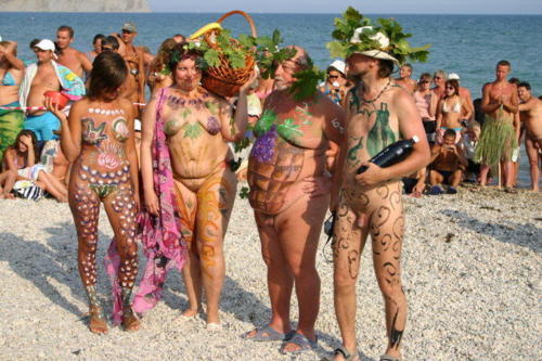 Body painting nudist beach girls