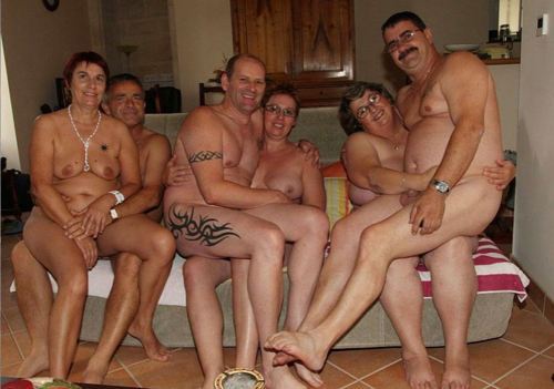 Nudist family at home