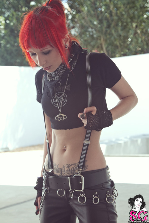Punk anime girl with red hair hot pics
