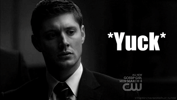 SPNG Tags: Dean / Gross / Yuck / wincing
A special thanks to coporolight for submitting this!
Looking for a particular Supernatural reaction gif? This blog organizes them so you don’t have to spend hours hunting them down.